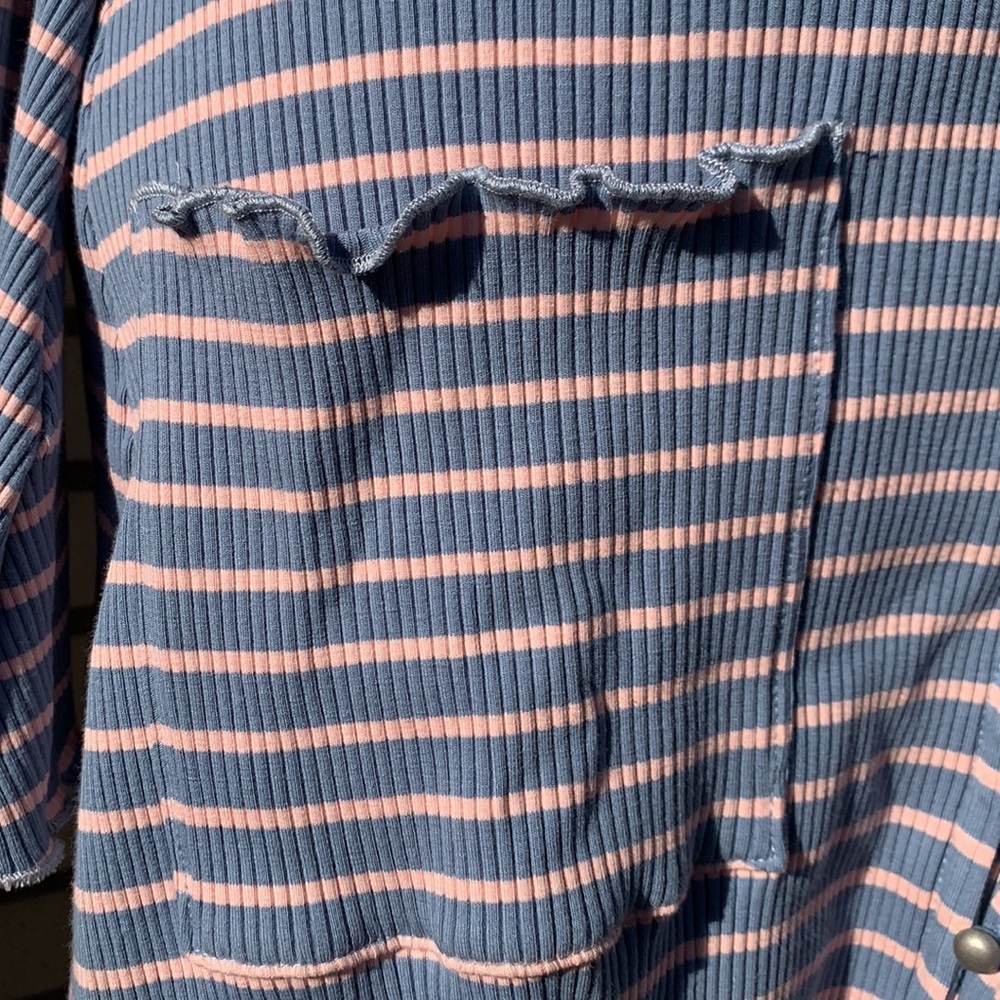 ❌DONATED❌Blue Pink Ribbed Striped V-neck Button Down Lettuce Edging Dress - Picture 7 of 11